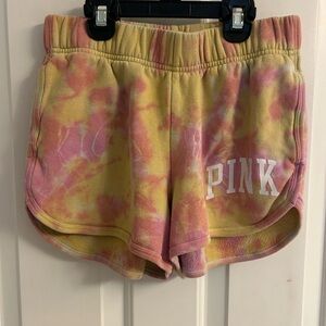PINK Victoria's Secret Fleece Tie-Dye Shorts - Yellow & Pink